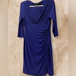 Lauren Ralph Lauren Purple Faux Wrap Ruched Dress